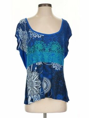Desigual Blue and Teal Scoop Neck Floral Tunic XL can fit xxl
